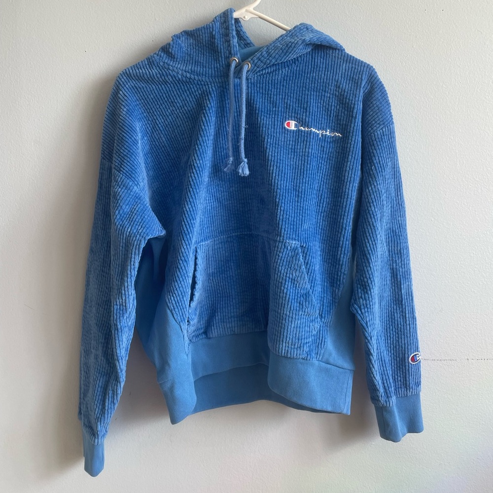 BLUE CORDUROY CHAMPION HOODIE